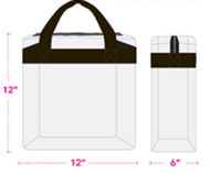 Clear bag dimensions are 12 inches long by 12 inches tall by 6 inches wide.